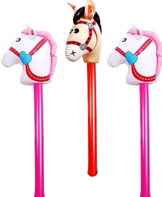 UILYNIU3 Pack Inflatable Stick Horse,Children s Inflatable Pony Stick 37 Inches,for Christmas Horse Themed Birthday Party Decoration Party Favour Props Inflatable Horse Costume Sticks (red,pink)