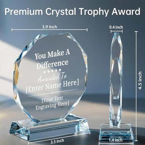 Image of Personalized Crystal Trophy Award - Custom Awards and Trophies for Employees, Coworkers, Boss - Retirement, Farewell, Appreciation, Recognition Gifts - Custom Plaques
