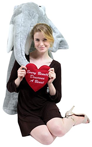 Giant Stuffed Valentine Elephant 48 Inches - Holds Heart That Reads Every Beauty Deserves A Beast, Huge Stuffed Animal Made In The Usa #TOP5
