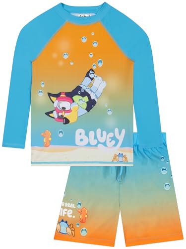Bluey Swimming Costume Two Piece Boys Swimming Costume Long Sleeve Kids Swimsuit Blue 2T