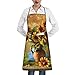 Grembiule da cucina da donna, con stampa girasole, con tasca, grembiule da cucina per cucinare, cottura al forno, giardinaggio, unisex, bianco, Taglia unica
