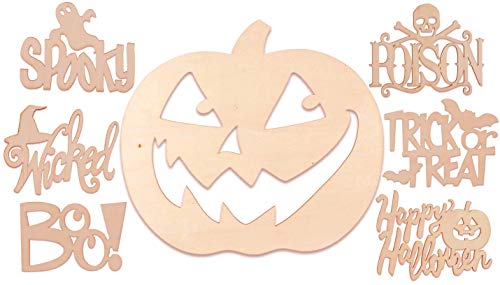 Halloween Spooky Unfinished Wood Cutout Shapes Signs - 5" - 12" - Thick