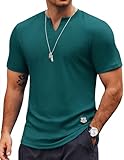 COOFANDY Mens Muscle T-Shirts V-Neck Slim Fit Workout Shirt Short Sleeve Longline Gym Athletic Tee Shirts Green