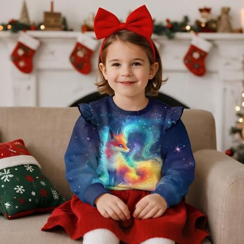Ruffle Shoulder Sweatshirt for Girls 1-8Y Kids Graphic T-Shirts Galaxy Sweaters Crewneck Pullover Tops3