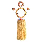 KEYIDO® Hawaiian Garlands Hula Grass Skirt Set for Adults, Includes Hawaiian Flower Necklace Bracelets Headband and 80 cm Grass Skirt, Tropical Luau Beach Hawaiian Fancy Dress Party Pack