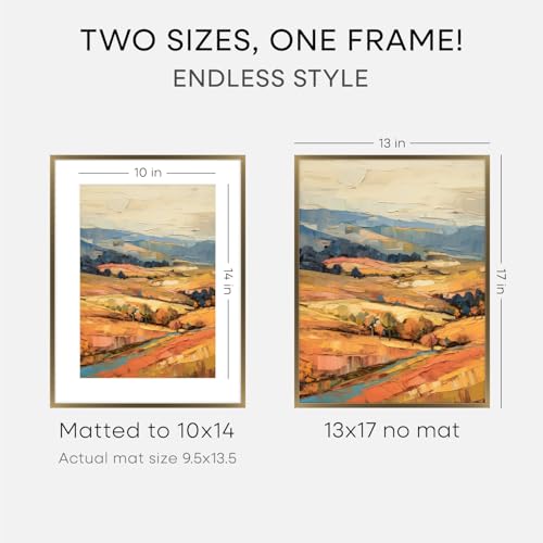 Image of Homeforia 13x17 Picture Frame Bronze, High End Metal 13x17 Brass Poster Frames with Mat 10x14 Photo, 13 x 17 Frame Matted to 10 by 14 inch Print, 17by13 Thin Frames, Tempered Glass, Wall Kit, Set of 3