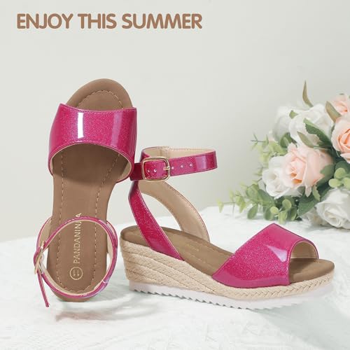 Image of PANDANINJIA Girls Wedge Sandals Espadrilles Platform Heels for Girls Dress Shoes Ankle Strap Little Big Kids Sandals Summer Shoes