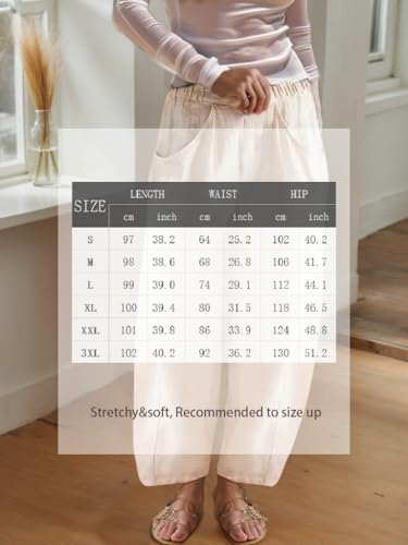 Akivide Womens Cotton Linen Wide Leg Pants Casual Loose Elastic High Waisted Beach Palazzo Harem Pants with Pockets3
