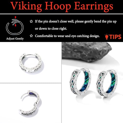 Viking Earrings Norse for Men Women 16mm 925 Sterling Silver Huggie Rune Celtic Hoop Earring Viking Jewelry Gifts Sturdy Punk Hoop Earrings Silver2
