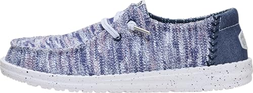 HEYDUDE Women's Wendy Knit Shimmer Slip On Loafer, Navy/Multi, Size 9