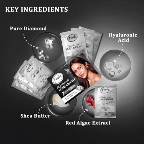 Image of Fem Hyaluronic Lumi-Bright Facial Kit with Pure Diamond & Hyaluronic Acid - 35ml | Instantly Brightens & Hydrates | Reduces Dullness & Dark Spots | Gives Luminous, Smooth & Youthful Skin