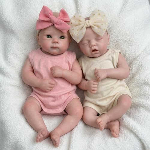 Pinky Reborn 12 Inch 30 cm Reborn Baby Dolls Twins Girls，Full Soli Silicone Baby,Silicone Baby Dolls ，Can Open Mouth Mini Realistic Newborn Baby Doll with Clothes Set & Feeding Accessories