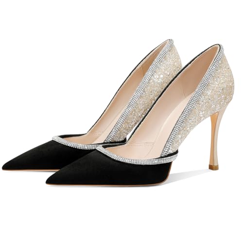 Women's Sparkly High Heels Closed Pointed Toe Pumps 3.74-inch Sexy Slip on Heels Wedding Party Pumps Shoes4