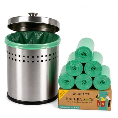 Image of Kachra Sack Garbage Bags|Large Size 24x32 Inches|Heavy-Duty Leak-Proof Trash Bags with Ties | Eco-Friendly & Degradable | Disposable Dustbin Bags for Home, Kitchen, Office, Hotels|15 Rolls (Pack of 6)