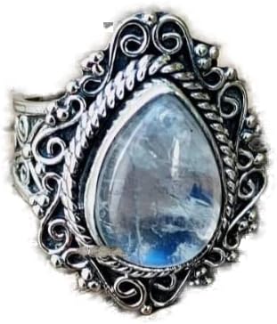 Rainbow Moonstone Ring, Water-drop Stone Ring, Artisan Design Ring, Blue Flash Ring, June Birthstone Ring, Wedding Ring, Pear Stone Ring, Bohemian Ring, Trendy Ring, Natural Moonstone Jewelry