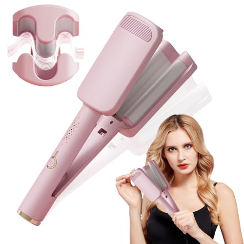Nzkeuf Big Wave, French Hair Waver, Mini Wave Curling Iron Crimper with Ceramic Tourmaline Barrel, Egg-Shaped Deep Waver Curling Wand for Natural Waves, Gift for Girls Female Christmas (Pink)