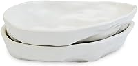 RoRo Handmade Glossy White Oyster Ceramic Canape Plates 5.5 Inch Set of 2 - Sushi Tapas Appetizer Plates