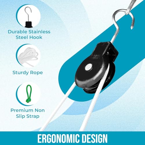 Image of AARAM Pulley with Rope and Door Strap, Easy to Use Exercise Equipment for Frozen Shoulder and Hand /Arm Exercise Material Nylon Plastic, Smooth Action Pulley (Black & Cream)