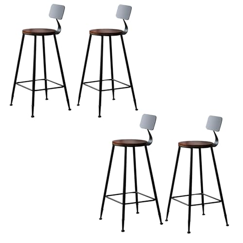 KKTX Juego de 4 taburetes de Bar, Sillas de Comedor de Pub con Asiento Redondo de Madera con Respaldo y reposapiés para Comedor con Isla de CocinaBlack,45cm