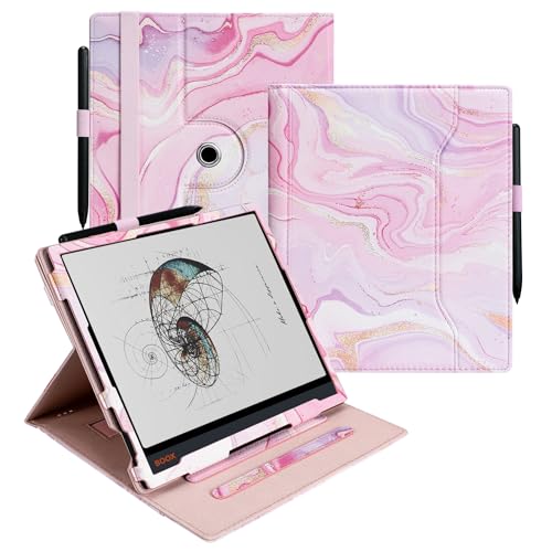 Image of E NET-CASE Case for 10.3 inch Boox Note Air 5 C (2025) / Note Air4 C (2024) / Note Air3 C / Air3 B /W (2023), 360 Rotating Stand Cover with Pen Holder /Hand Strap, Auto Sleep /Wake (Pink Flowing Gold)