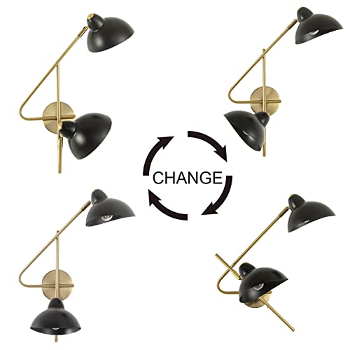 Image of 2-Light Plug in Wall Sconces, Black and Gold Swing Arms Wall Lamp for Living Room Bedroom Bedside Wall Light with Plug Cord
