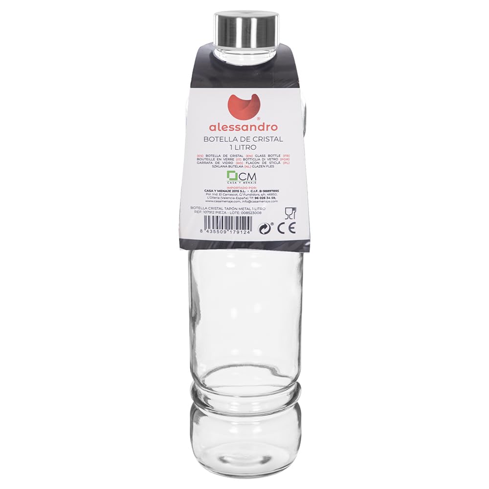 Acquaverde | 12 Bottiglie in Vetro Costolata per Acqua - 1 Litro, Bevande e Liquori, Design Vintage, Bottiglia Trasparente con Tappo Meccanico Incluso | Leroy Merlin
