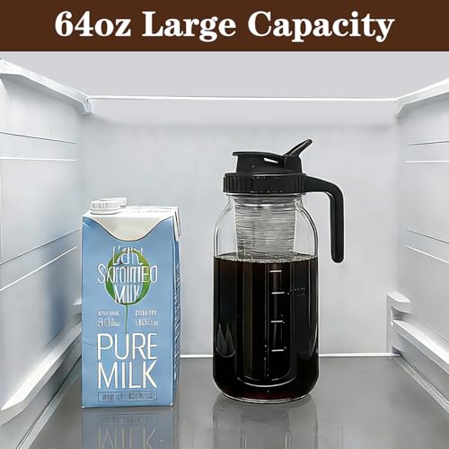 Image of Cold Brew Coffee Maker, 64oz Cold Brew Pitcher with Stainless Steel Filter & Coffee Mat, Glass Cold Brew Mason Jar with Airtight Lid, Cold Brew Brewer Kit Tea Infuser Pitcher, Gifts for Coffee Lovers