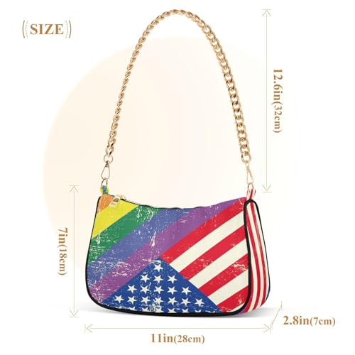 Image of Shoulder Bags for Women American US Flag Independence Day Patriotic Hobo Tote Handbag Small Clutch Purse with Zipper Closure