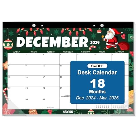 SUNEE Desk Calendar 2024-2025 17x12, 18 Months, Oct. 2024 - Mar. 2026, Academic Desk Blotter Calendar 2024-2026, School Year Large Calendar for Teacher, Seasons Color Cover