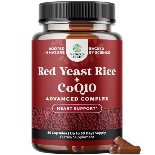 Red Yeast Rice with CoQ10 Supplement - Advanced Healthy Heart & Healthy Cholesterol Levels Formula for Men & Women - Extra Strength Capsule with Red Yeast Rice 1200 mg Capsules with CoQ10-60 Count