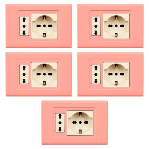 Paquete de 5 placas de tecnopolímero, compatibles con Bticino Magic, 2 módulos/plazas, individual y doble, Schuko, unel, naranja pastel, alta calidad, diseño clásico, para interruptores/enchufes
