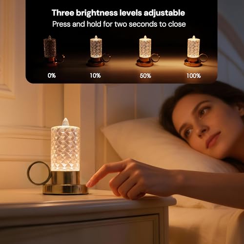 L LOHAS LED Flameless Candles, 3 Level Brightness Adjustable, Rechargeable Battery Candles, 3000K Soft White, Crystal Gold Metal Candles for Easter Valentines Aniversary Wedding, 3.93"x2.95"4.84" — view 3