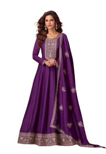 Girl's Fashion Hub Anarkali Gown with Dupatta Set for Women | Chinon Silk Ethnic Ready to Wear Dress for Wedding Party Festive Traditional-image-49