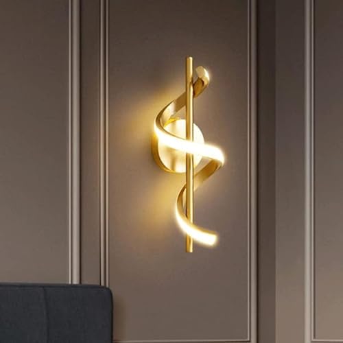 Image of SINOMAN Modern LED Wall Sconce Light Fixture Spiral Design Golden Finish Decorative Acrylic Wall Lamp 3 Step Color Changing, (Warm, Neutral, Cool White) Ideal for Living Room, Bedroom, and Home Decor