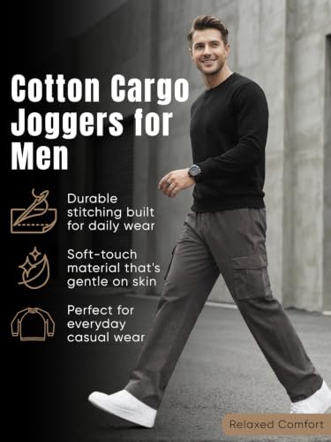 Image of GRECIILOOKS Men's Cargo Pants | 6 Pocket Cotton Cargo Joggers for Men | Loose Fit Stylish Pant with Pockets | Casual Baggy Trousers & Streetwear Lower