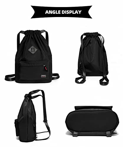 Peicees Waterproof Drawstring Sport Bag Lightweight Sackpack Backpack For Men And Women(Black) #TOP4
