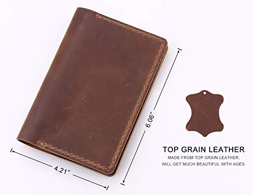 Leather Notebook Cover for Field Notes, Handmade Journal Cover for Moleskine Cahier Journal, Leather Cover with Pen Holder fits 3.5" x 5.5" Pocket Notebook - Brown