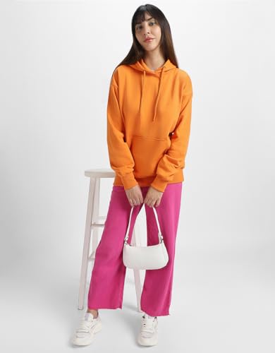Image of JUNEBERRY Cotton Fleece Regular Fit Hooded Sweatshirt Lastest Back Graphic Printed Winter Hoodies for Women (Available in Colors: Black, SOYA Bean, Orange, Marshmellow, White & Lilac)