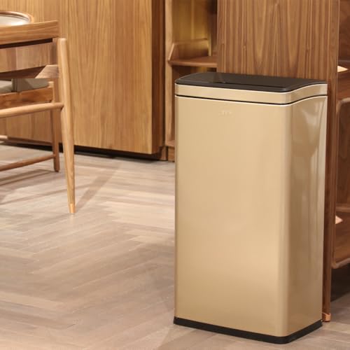 Image of 10.4 Gallon Large Metal Kitchen Garbage Can, Stainless Steel Trash Can, Open Top, Tall, Gold Wastebasket for Home Bathroom Hotel Lobby Office (40L Gold)