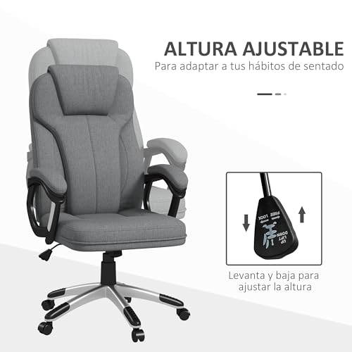 Miniatura 4 de Vinsetto Silla De Oficina Ergonómico Silla De Escritorio Silla De Estudio Giratoria Tapizada En Tela Con Función De Basculante Altura Ajustable Respaldo Alto Reposabrazos 66x75x110-120 Cm Gris