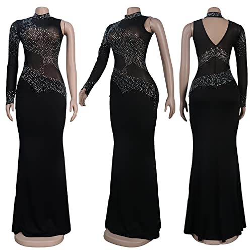 Image of PORRCEY Women's Sexy Elegant Rhinestone Bodycon Dress Hot Drilling Clubwear