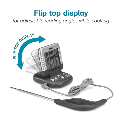 Polder Classic Digital Thermometer and Timer, Meat Thermometer for Cooking, Stainless Steel Probe, 24-Hour Countdown Timer with 40\" Long, High-Heat Silicone Cord - Thumbnail 4