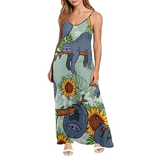 Robe longue décontractée sans manches imprimé d'été pour femme