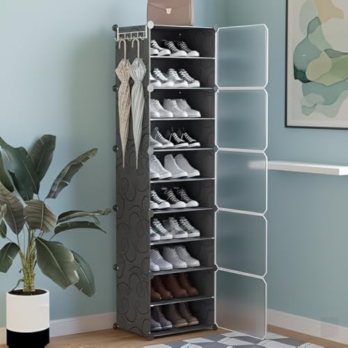 KRISHYAM® DIY Shoe Rack Organizer with Doors | 20 Pair Capacity | Portable Shoe Storage Cabinet for Boots, Shoes & Slippers | 10 Shelves – 5 Door Closet Organizer (Black)