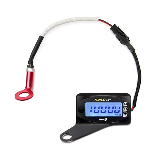 Motorcycle 4-in-1 Multifunction Gauge Mini 4 Meter (RPM Tachometer+Cylinder Head Temp+Voltmeter+Clock) 4in1 Multi-Functional Gauge Digital Multimeter Engine Temperature Meter (10mm, Left)