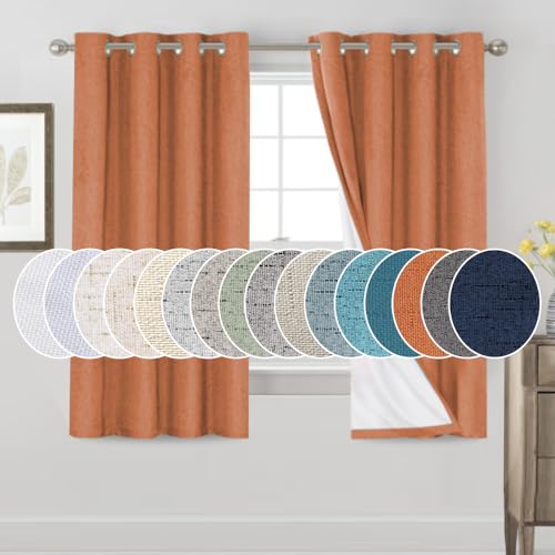 Image of PrinceDeco Blackout Curtains 100% Blackout Curtains for Bedroom Anti-Rust Grommet Thermal Insulated Curtains for Living Room Room Darkening Drapes for Nursery, Set of 2, 52 inch W x 63 inch L,Orange