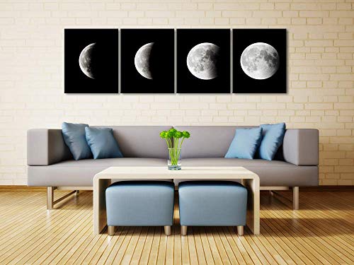 Wieco Art Moon Canvas Prints Wall Art Space Pictures Paintings Large Modern Gallery Wrapped Black And White Abstract Sky Giclee Artwork On Ready To Hang For Living Room Bedroom Home Office Decor #TOP1
