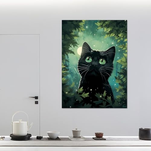 Décoration maison affiche chat noir jungle abstraite