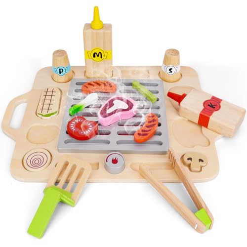 Kinderküche Holz Spielküche – Kinder BBQ Grill SpielzeugSet -...