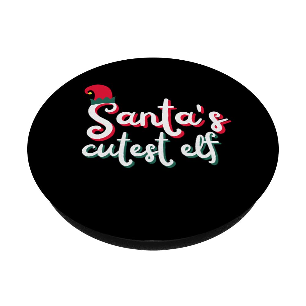 Funny Christmas "Santa's Cutest Elf" PJs for Adults and Kids PopSockets Swappable PopGrip, Black - Image 2